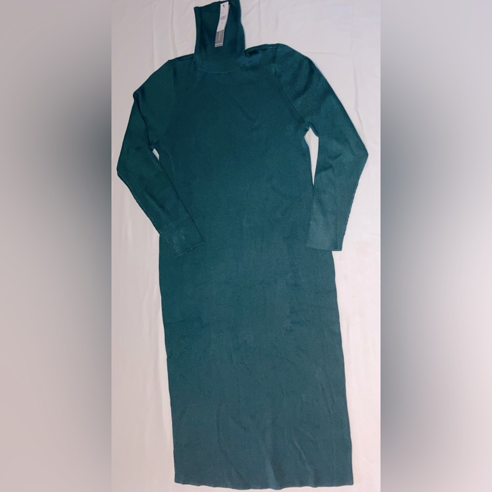 Turtleneck Ribbed Sweater Midi Dress size 18/20 in Green.
